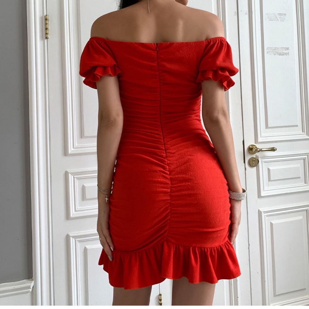 LEASROSE Red Short Sleeve Pleated Above Knee All Season Women’s Dress  XL - Picture 2 of 9
